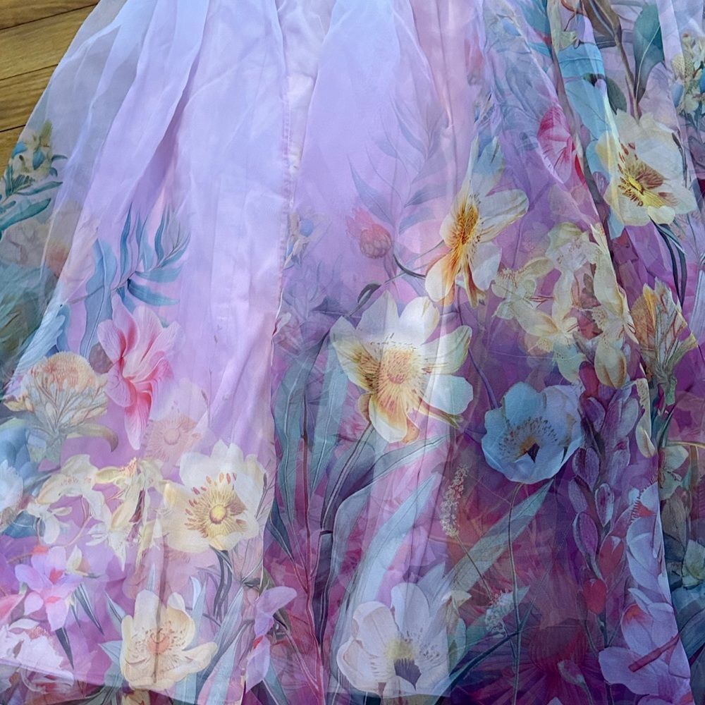 New Amthropologie BHLDN Kendall High-Neck Scarf Floral Organza Maxi Dress Sz Xs - Picture 3 of 8